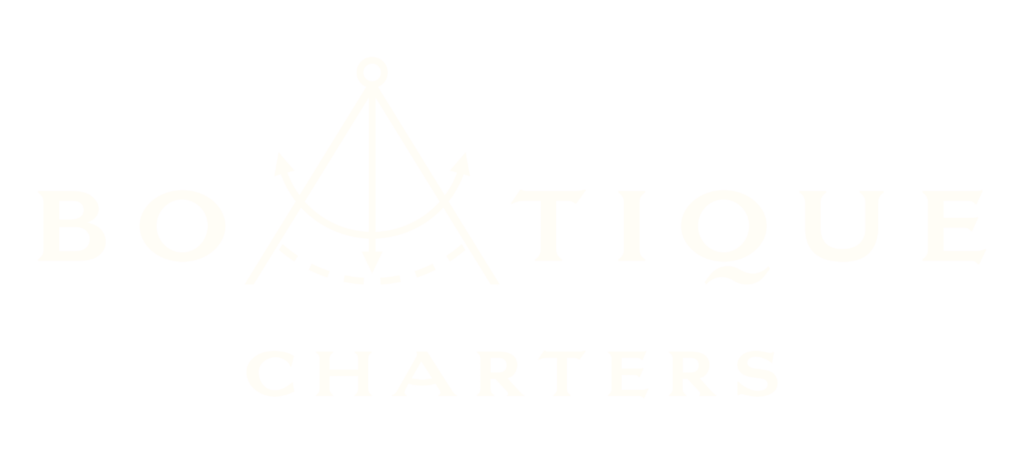 Logo for Boutique Charters featuring the word BOUTIQUE with a stylized nautical compass integrated into the U and the word CHARTERS below.