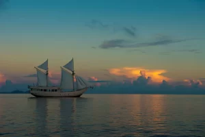 Alexa Luxury yacht sunset sailing in Komodo National park